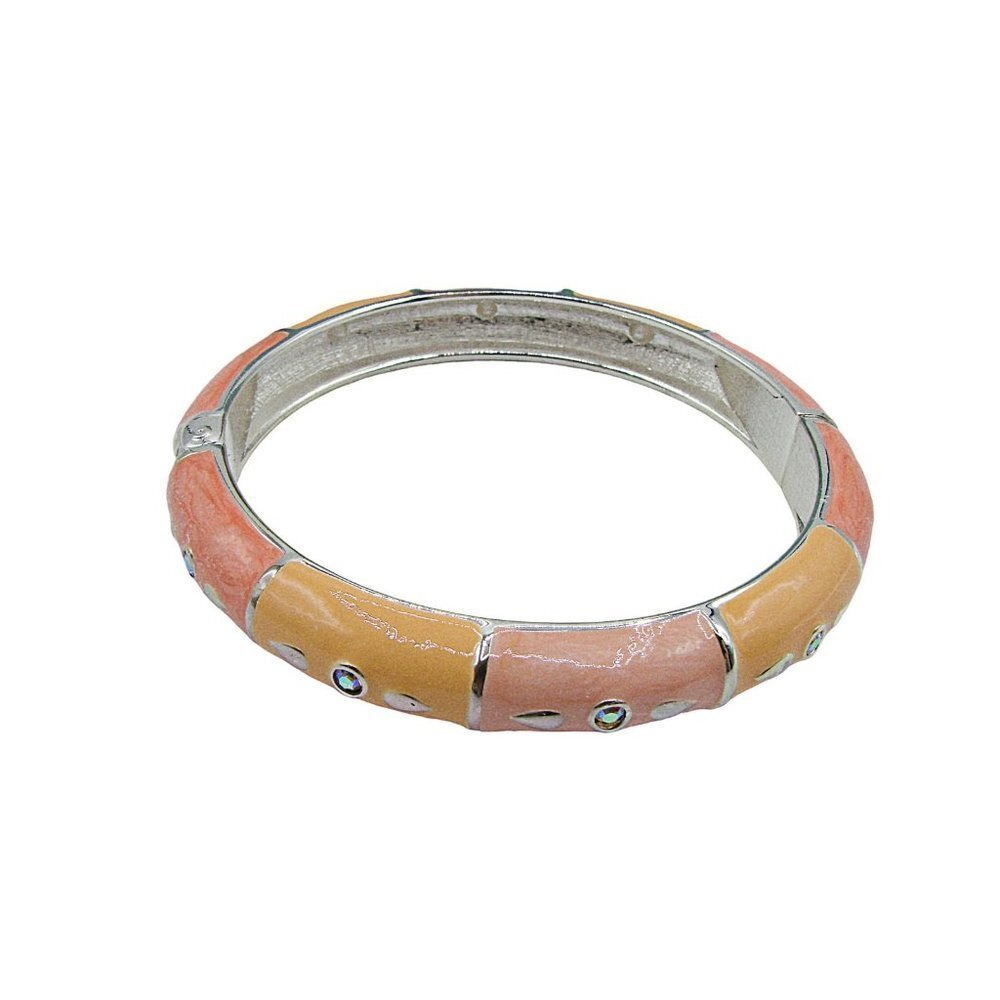 NEW Peach Sorbet Silver Enamel Rhinestone Magnetic Bangle Bracelet Original Box - Picture 4 of 12